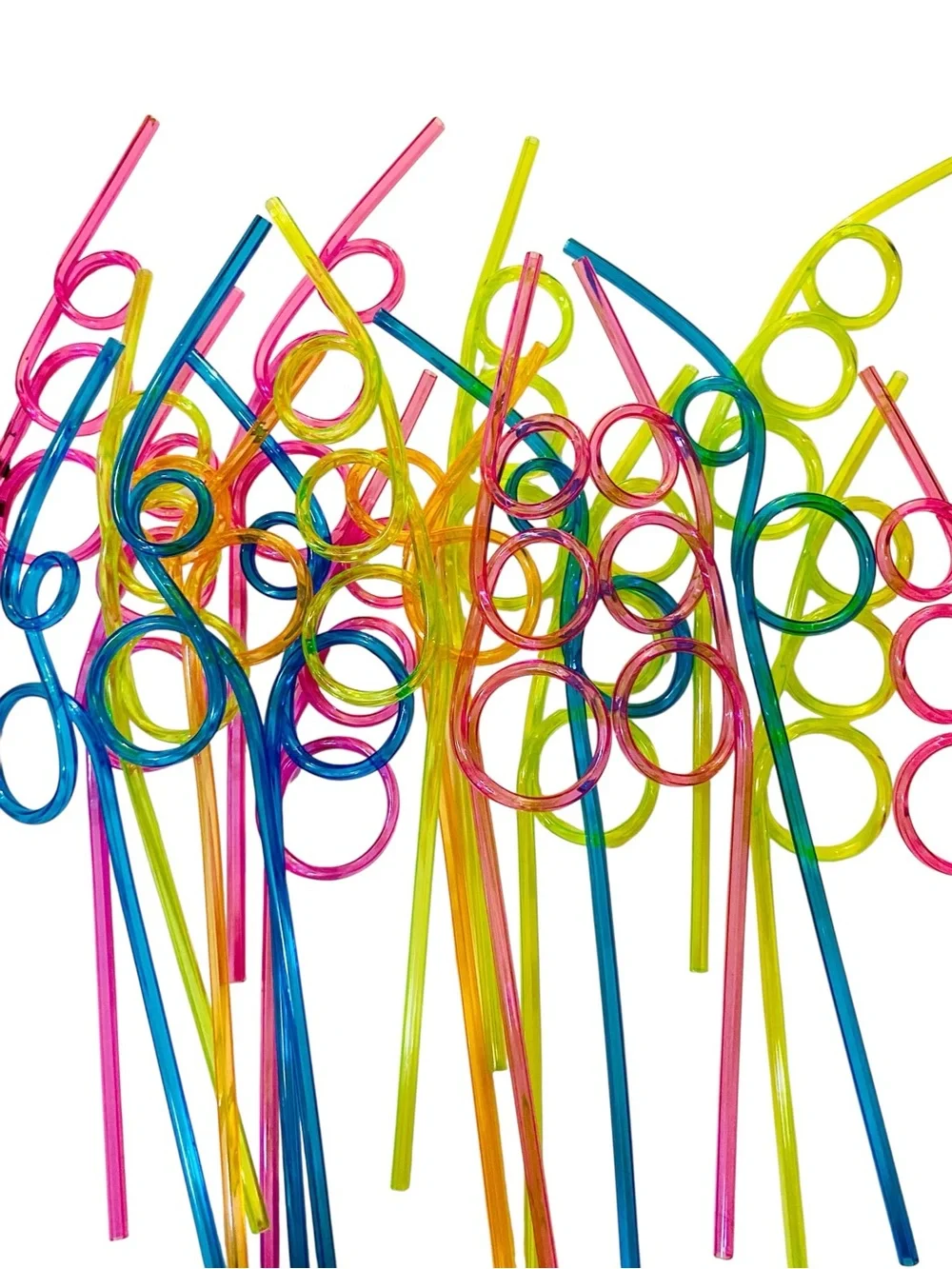 Assorted Bright Spiral Party Straws - Pink, Blue, Yellow, Orange, Green